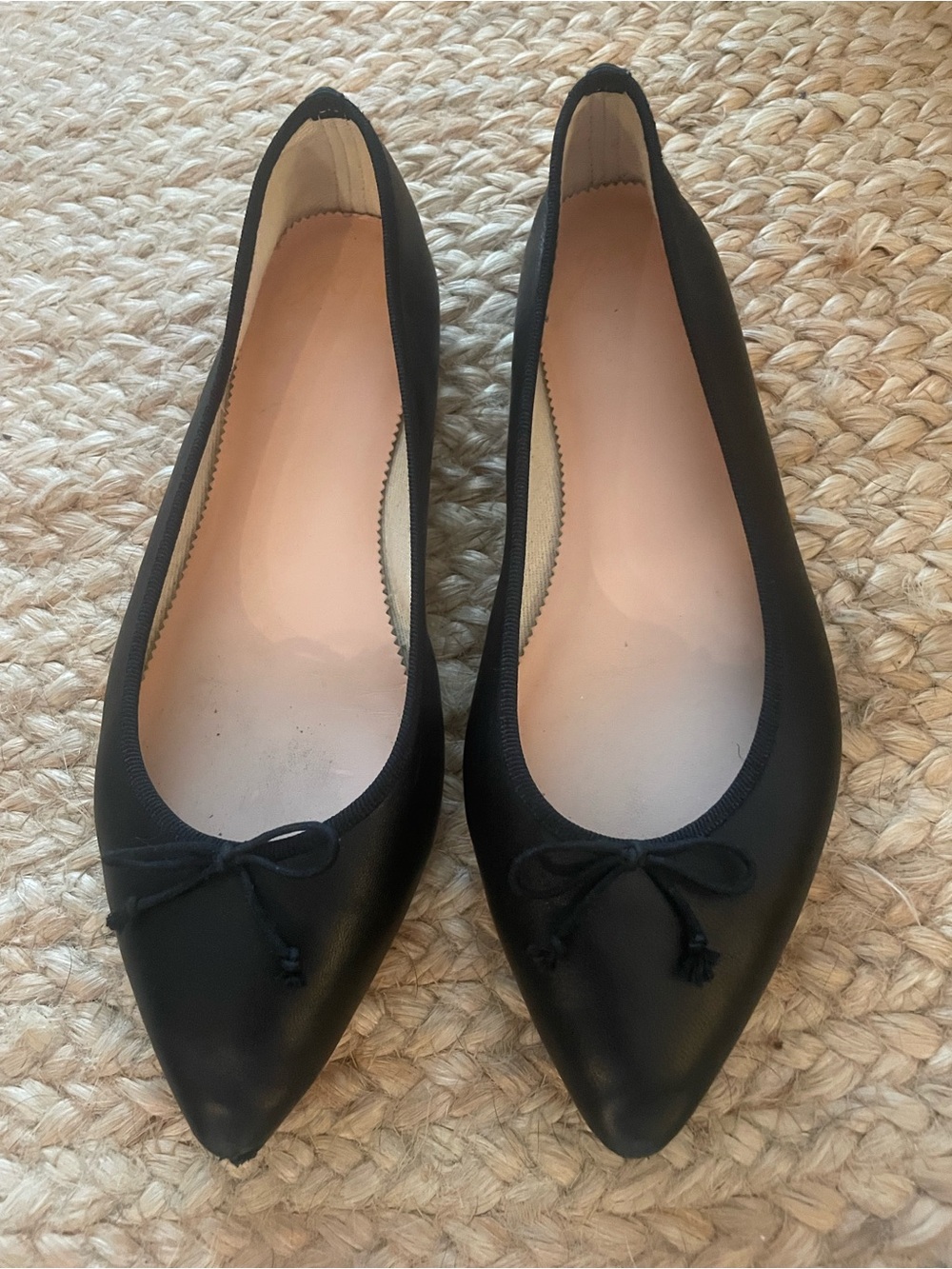 J. Crew Black Pointed-Toe Ballet Flats with Knotted Bow